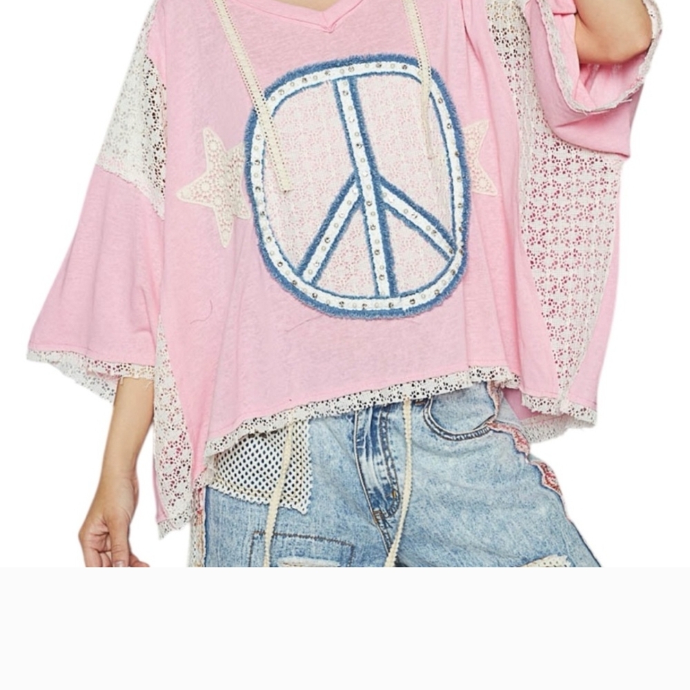 Pink Hoodie with Blue Peace Sign